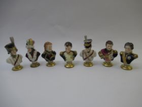 Set of seven Rudolf Kammer porcelain busts of Napoleon and his generals, the tallest 11cm