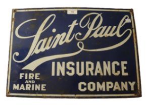 Reproduction enamel sign, ' Saint Paul Insurance Company ', 35 x 51cm