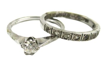 18ct white gold diamond solitaire ring together with an 18ct gold half eternity ring, size 'L', 4.8g