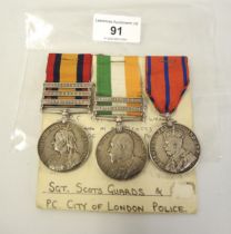 Boer War three medal group to 2725 Sergeant C.H. Scott, Scotts Guards and City of London police