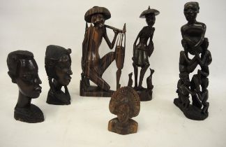 Small quantity of carved hardwood figures and busts