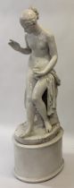 Large 20th Century white crackle glazed pottery figure of a semi nude girl on an oval plinth base