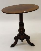 Mahogany oval pedestal table with a tripod base (at fault), 61cm wide