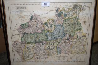 Antique hand coloured map of Surrey by J.N.C. Walker, together with another of the North Riding of