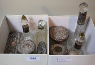 Ten various silver mounted cut glass dressing table bottles and boxes