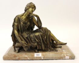 Victor Evrard, gilt bronze figure of a seated classical maiden in robes holding a scroll, signed