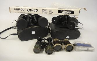 Two cased pairs of binoculars, two pairs of opera glasses and sundries