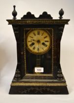19th Century American two train mantel clock, Bakelite mantel clock and two small quartz clocks