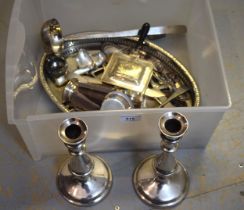 Pair of Elkington & Co silver plated candlesticks, together with a quantity of other silver plated