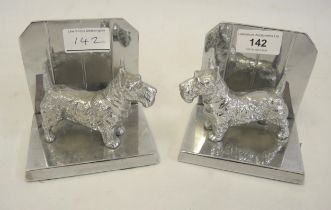 Pair of Art Deco chromium bookends mounted with figures of Scots terriers