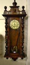 Late 19th / early 20th Century Continental walnut Vienna style wall clock, the enamel dial with