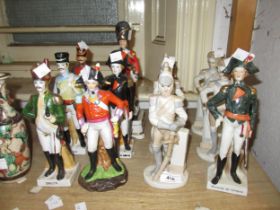 Group of eleven 20th Century Continental porcelain figures of soldiers, together with a