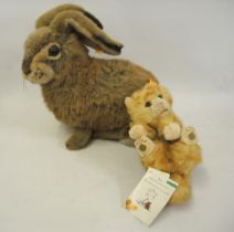 Steiff toy in the form of a rabbit, together with another in the form of a kitten, both with