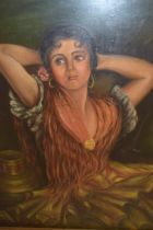 A Ruiz Blanco, oil on canvas, portrait of a gypsy girl, signed, 60 x 50cm, gilt framed