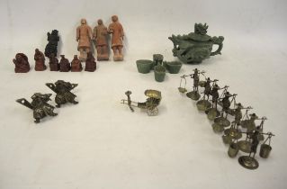 Small quantity of various Oriental items, including metal figures, soap stand, pot and cover and