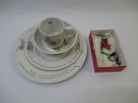 Wedgwood Peter Rabbit four piece Christening set, together with a quantity of miniature Murano glass