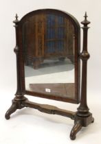 Large good quality Victorian swing frame toilet mirror, the arched plate flanked by baluster