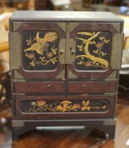 Japanese black lacquer table cabinet with bird decoration Multiple marks and losses of lacquer