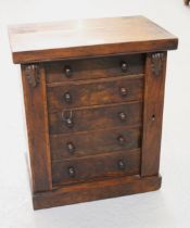 Small 19th Century walnut Wellington type five drawer table cabinet Generally in good condition