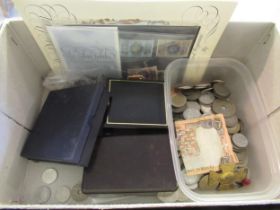 Box containing a collection of misceelaneous coins and medals