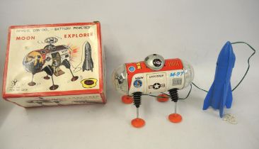 Japanese tin plate remote control battery powered Moon Explorer No. 2205, in original box