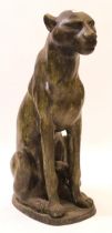 Large 20th Century patinated bronze figure of a seated leopard, 95cm high In good condition, no