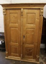 19th Century Continental stripped pine two door wardrobe