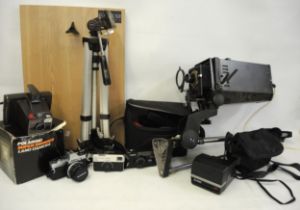 Olympus OM10 SLR camera, a photographic enlarger together with a tripod and four other cameras