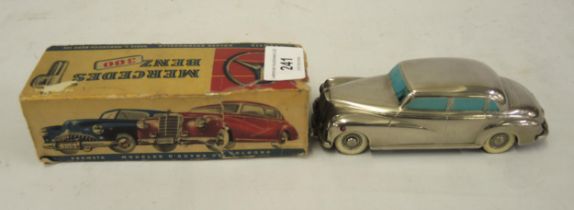 Prameta Mercedes Benz 300 model tin plate car, with original key, instructions and box (box at