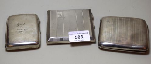Two Birmingham silver engine turned decorated cigarette cases, 1932 and 1927 and another Chester
