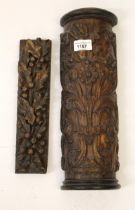 Two small antique carved oak fragments, the largest 35cm high overall