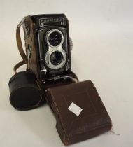 Rollieflex Synchro-Compur twin lens camera by Franke & Heidecke, Germany, with original leather case