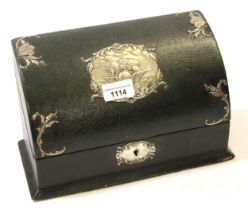 London silver mounted leather stationery box, with silver Whispers decoration (including key),