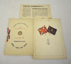 German ' Safe Conduct in Wartime ' pass, together with a Royal Military Police Coronation