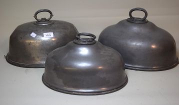 Group of three various pewter meat covers (at fault)