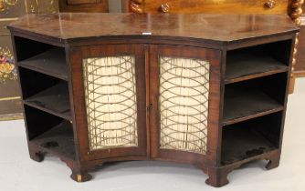 19th Century Continental mahogany line inlaid inverted bow front sideboard with brass grilled and