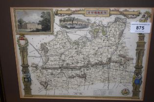 Two 19th Century framed maps of Surrey, 20 x 25cm