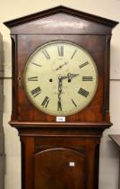 19th Century mahogany longcase clock, the circular painted dial having subsidiary seconds with Roman