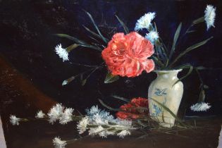 Pair of unframed oils on millboard, carnations in a vase (label verso Pierle Chetzman) and a study