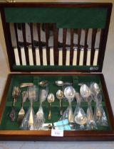 Silver plated Old English pattern canteen of cutlery in a mahogany case
