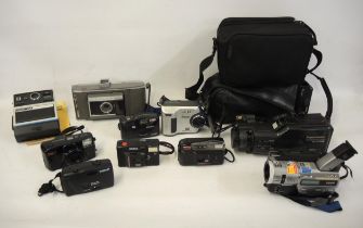 Sony PAL camcorder and another, together with a quantity of compact and polaroid cameras