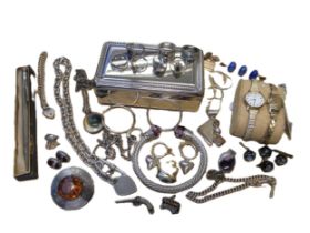 Box containing a small quantity of silver and other costume jewellery, including a citrine set