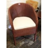 Pair of Lloyd Loom beige painted chairs, three white painted Lloyd Loom type tub shaped chairs (