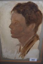 In the manner of Henry Scott Tuke, oil sketch on paper fragment, head study of a boy, stamped