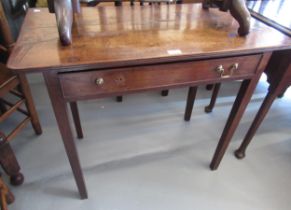 George III oak side table, the reeded plank top above a single drawer on square tapering supports,