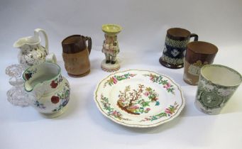 Royal Doulton stoneware mug with relief moulded floral decoration, a Doulton Lambeth commemorative