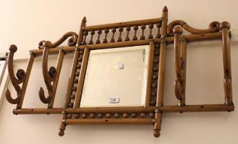 Arts and Crafts bentwood wall hanging hat and coat rack with mirror In good sound condition, no