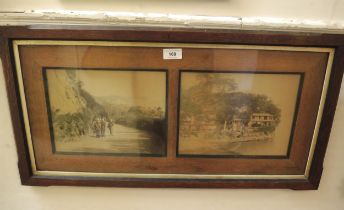 Group of four early 20th Century Japanese photographs housed in two oak frames, together with a