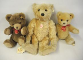 Large Steiff traditional teddy bear with original labels, together with two similar, smaller