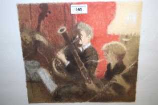 Bernard Dunstan, signed Limited Edition print, players in an orchestra, No. 69 of 250, 26 x 29cm